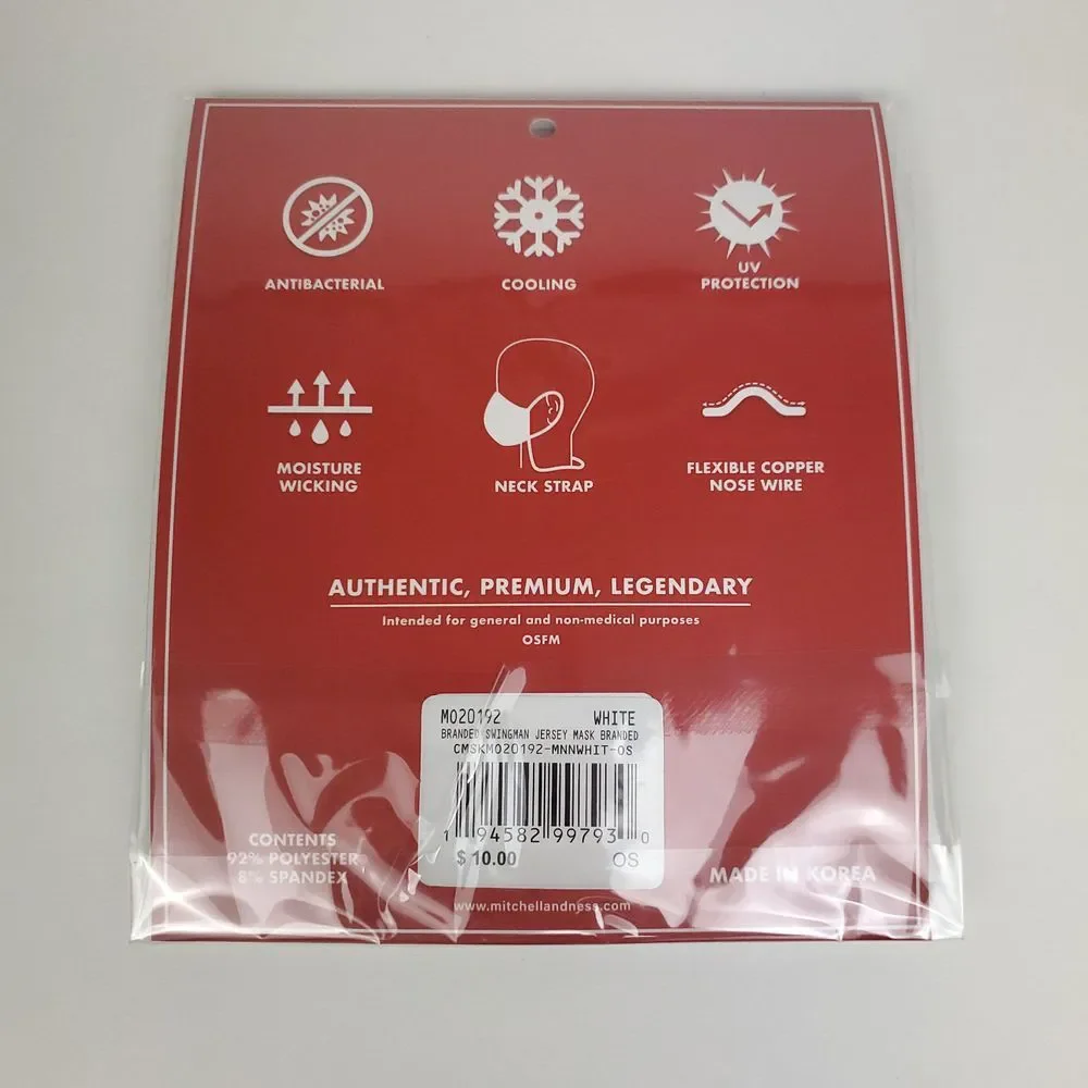 Mitchell & Ness White Jersey Face Mask Antibacterial UV‎ Protection Adjustable